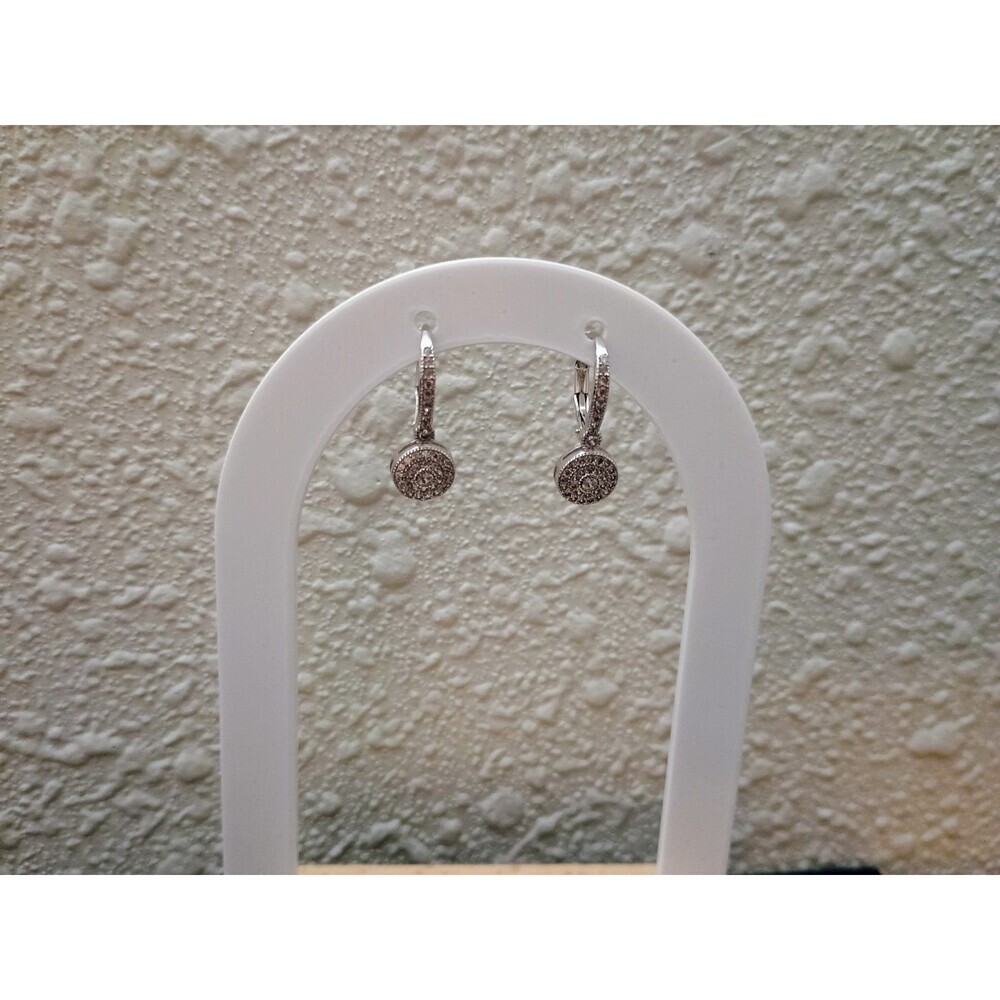 Cubic Zirconia Small Loop Round Silver Earring For Pierced Ears - Picture 3 of 6
